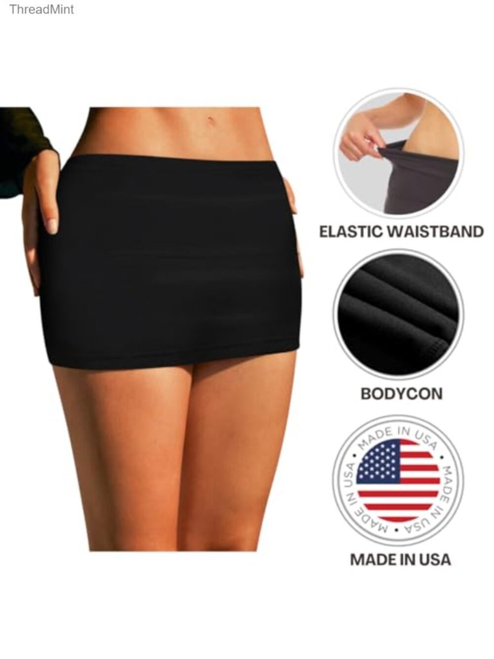 Mini Pencil Skirt Bodycon Above Knee Elastic Waist Cotton Spandex High Stretch - Picture 3 of 3